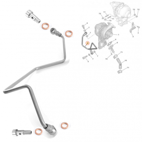 Tuyau de graissage huile + vis banjos + 4 joints d'étanchéité pour Citroën Ford Mazda Mini Peugeot Volvo 1.6HDI