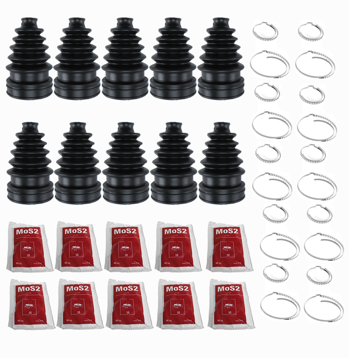 Lot de 10 soufflets de cardan universel + colliers + graisses de montage