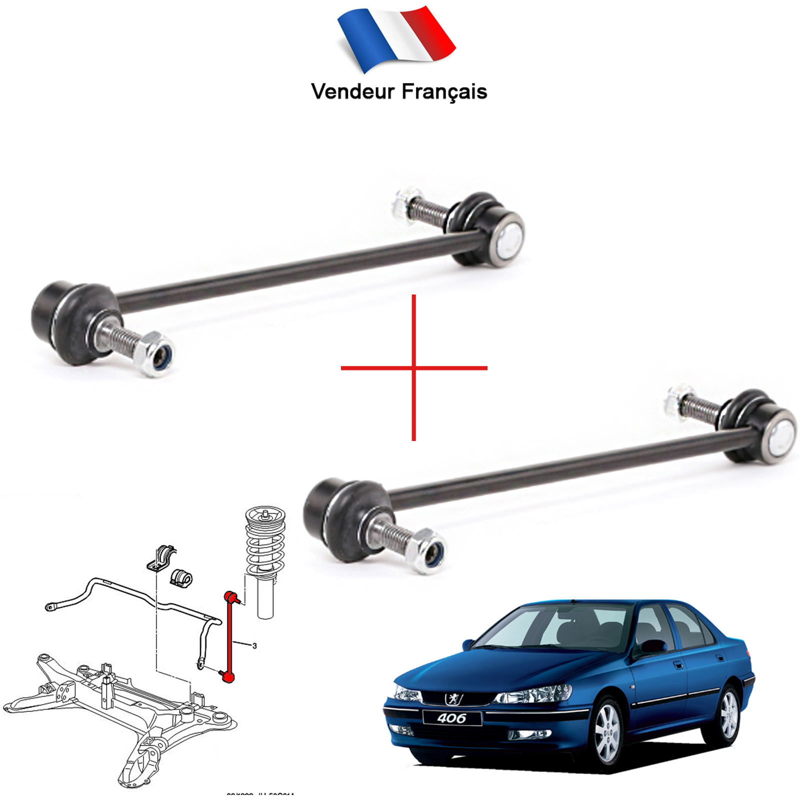 2x Biellette Renforcée de barre Stabilisatrice pour PEUGEOT 206 1.4 L