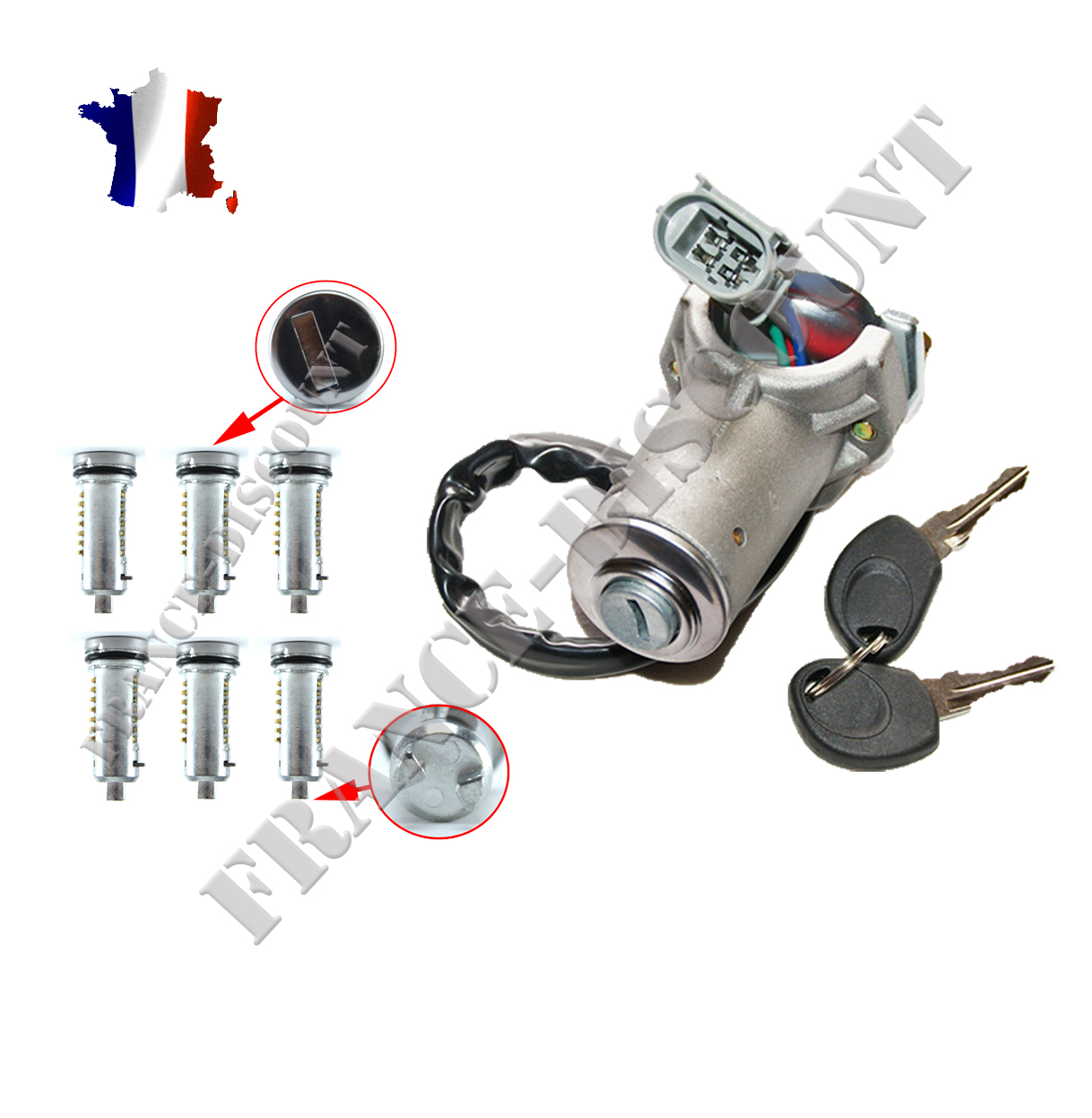 Kit Complet 6 Serrures et Antivol de Direction avec Deux Clés pour IVECO  DAILY 2.5 4X4 01/1989-05/1999 <p><ul><li><b>MONTAGE</b> : Livré avec deux  Clés standards</li></ul></p> - LPA - Pièces Détachées Automobile