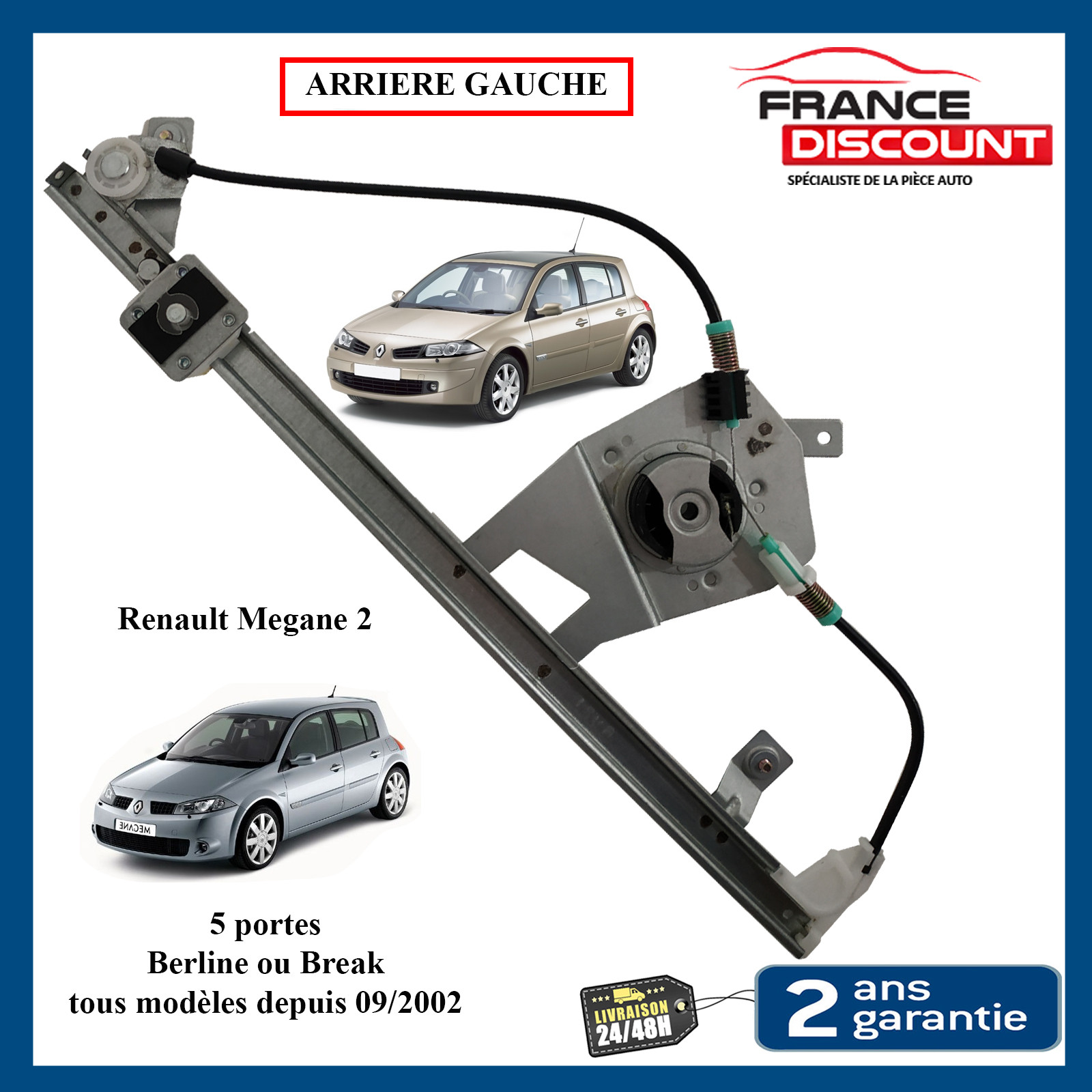 Mécanisme Lève-vitre électrique Avant Gauche Pour Renault Mégane II Berline Et Break (2002-2008) - Neuf