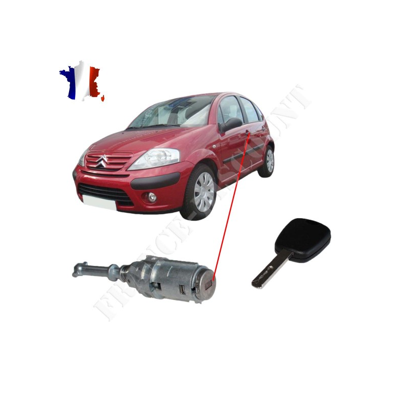 Barillet serrure de porte avant gauche pour Citroën C3 livré avec clé