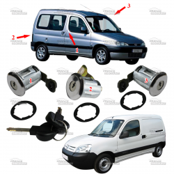 Kit de 3 barillets de portes arrière avant droite avant gauche compatible pour CITROËN Berlingo PEUGEOT Partner (de 1996 à 2008)